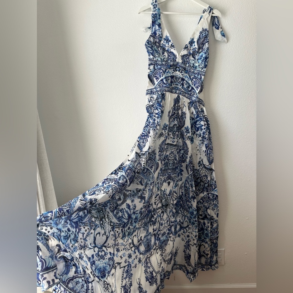 Camilla tie shoulder dress blue white glaze and graze Size Large - Picture 10 of 16